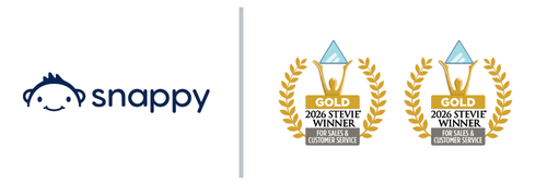 Snappy logo with two Gold 2026 Stevie Award for Sales & Customer Service badges.