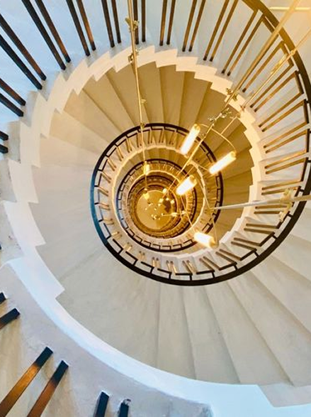 Door, stairs, exit sign, floors