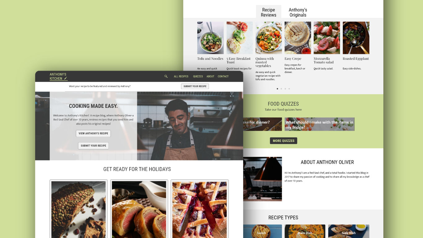 A screenshot of high fidelity wireframe of anthony's kitchen project.