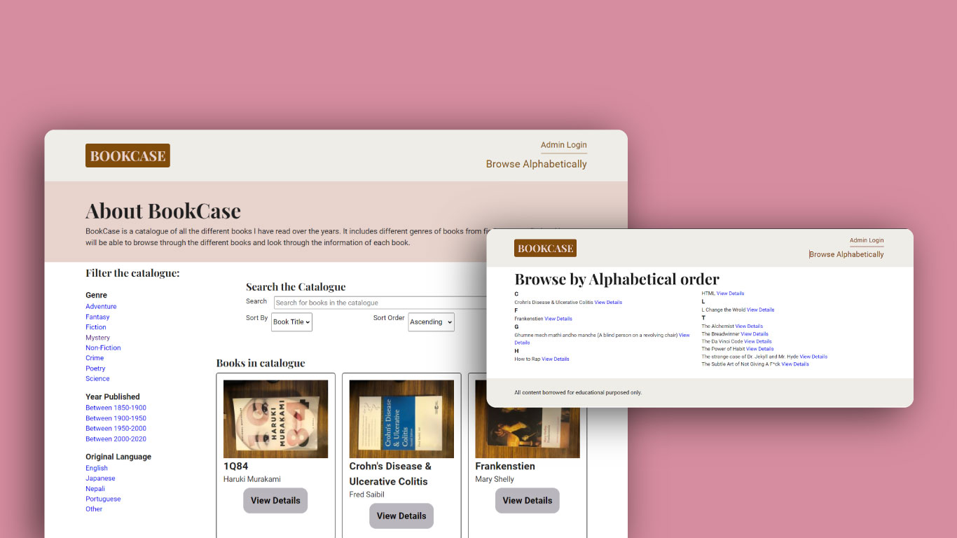 Screenshot of bookcase project