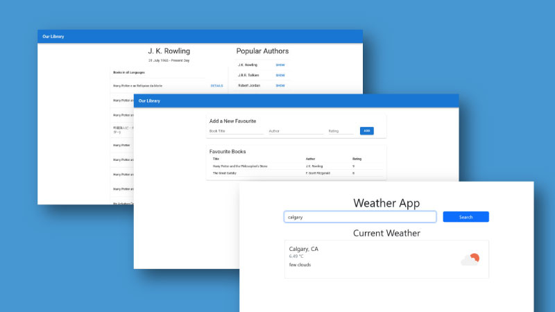 Screenshot of different react projects