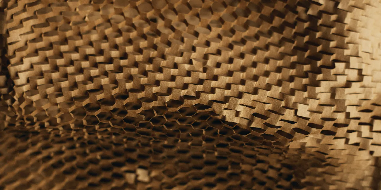Close-up of sustainable honeycomb kraft paper packaging material