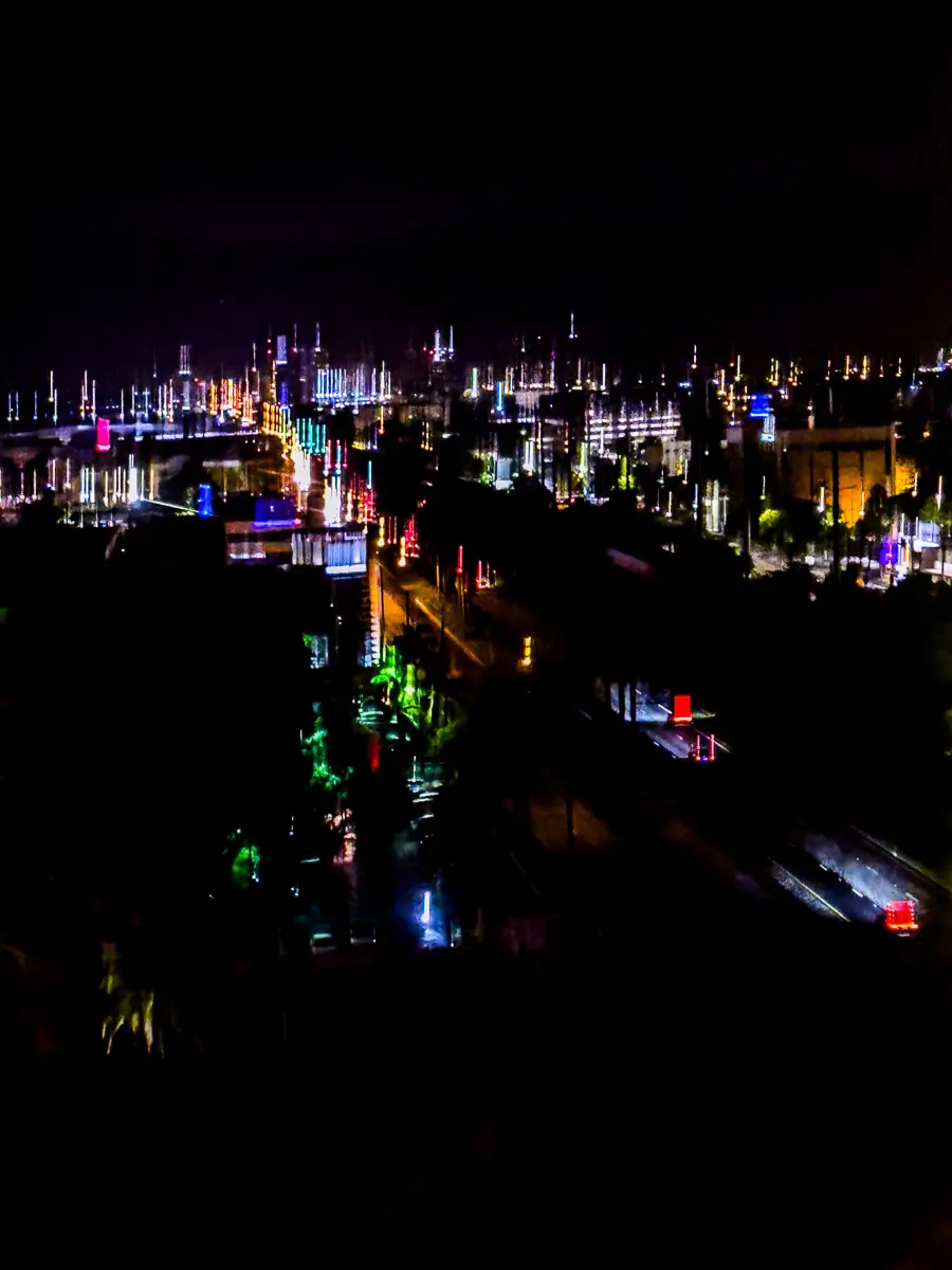 colored night lights glowing over Miami