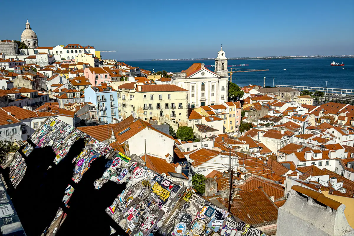 Portugal: overlooking the town with white buildings and red roofs to the sea