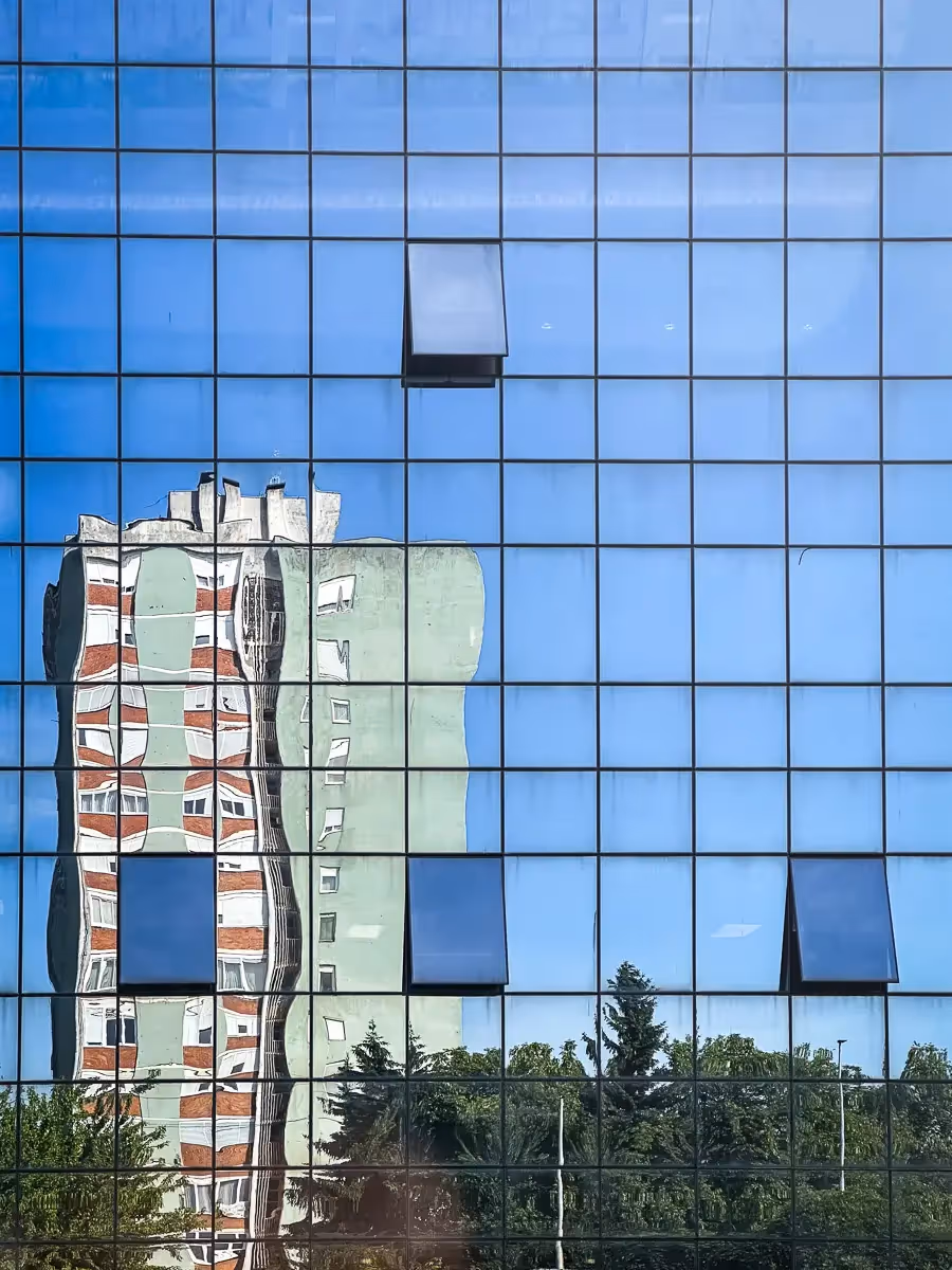 Croatia: reflection of a building in a building