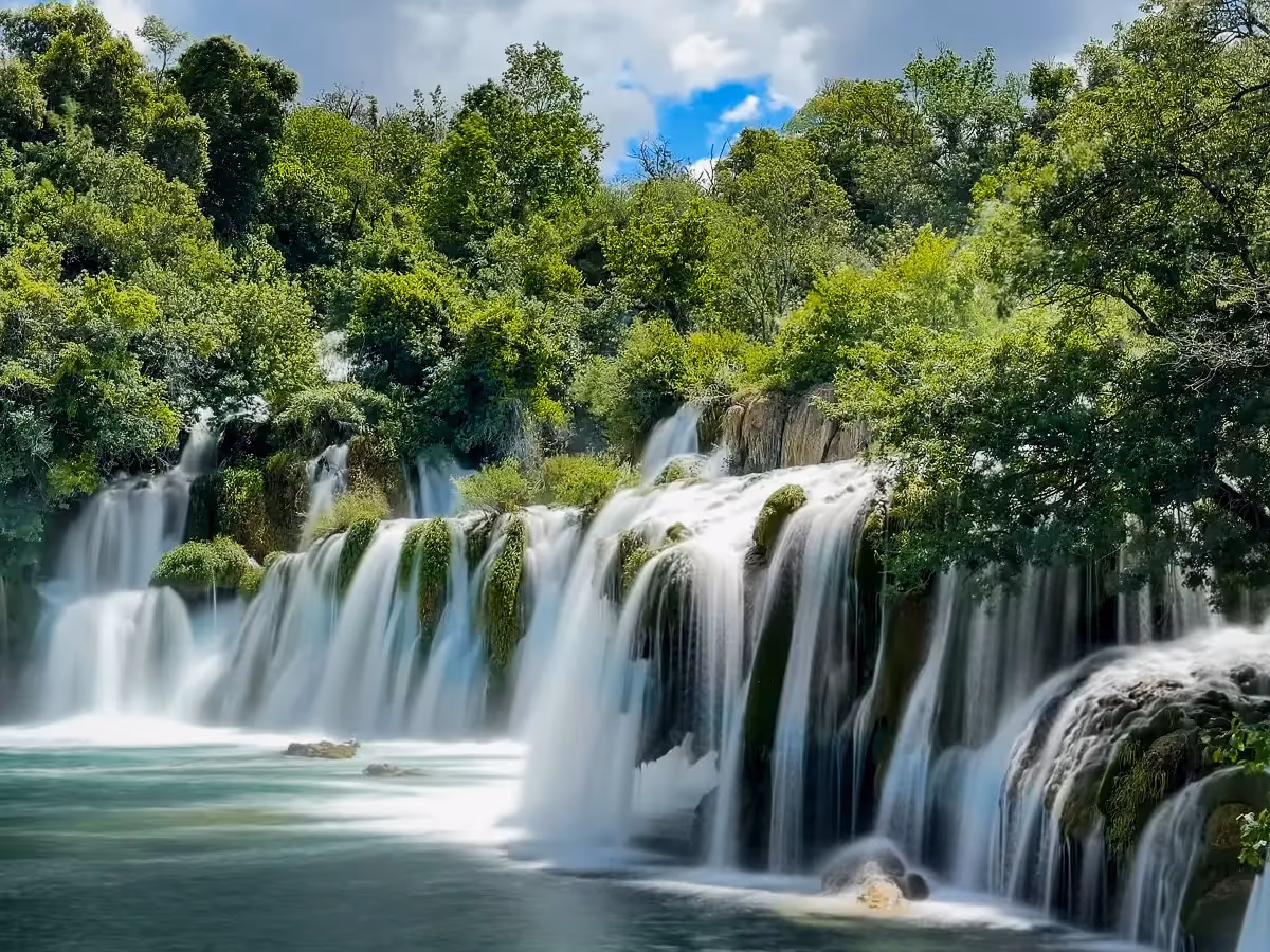 Plitvice National Park in Croatia, slow shutter speed to show beautiful flowing water of the waterfalls