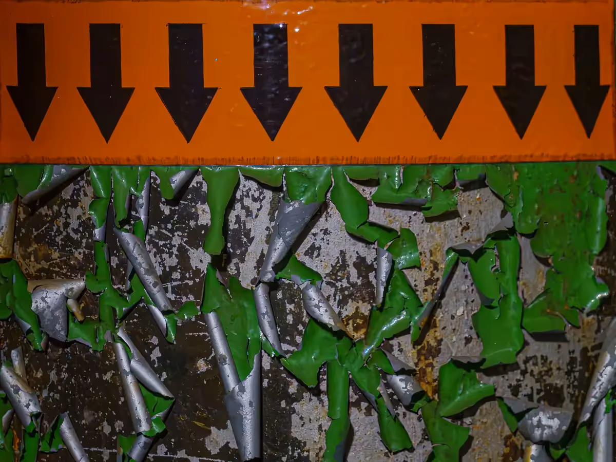 Manresa Island Power Plant: abstact, rust, peeling paint, shadows, light, arrows