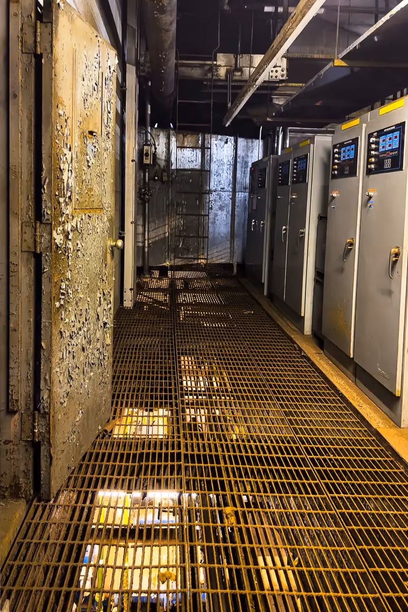 Manresa Island Power Plant: abstact, rust, peeling paint, shadows, light