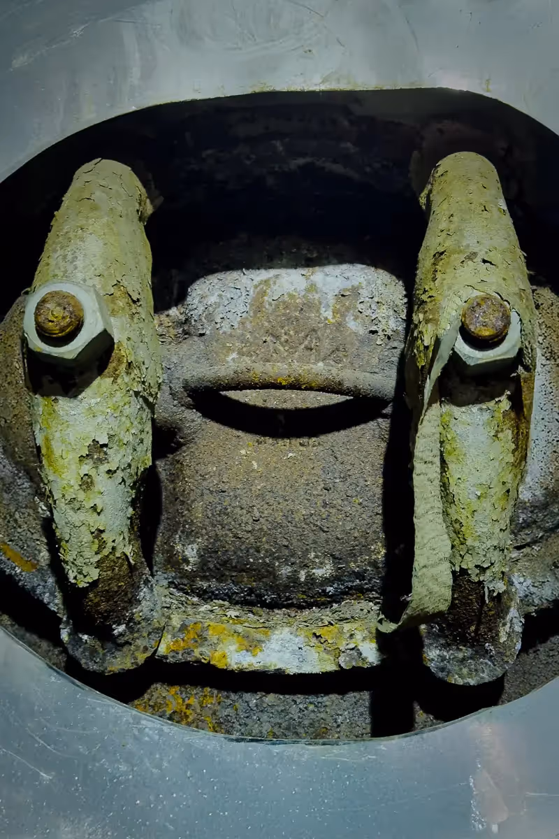 Manresa Island Power Plant: abstact, rust, peeling paint, shadows, light, abstract face