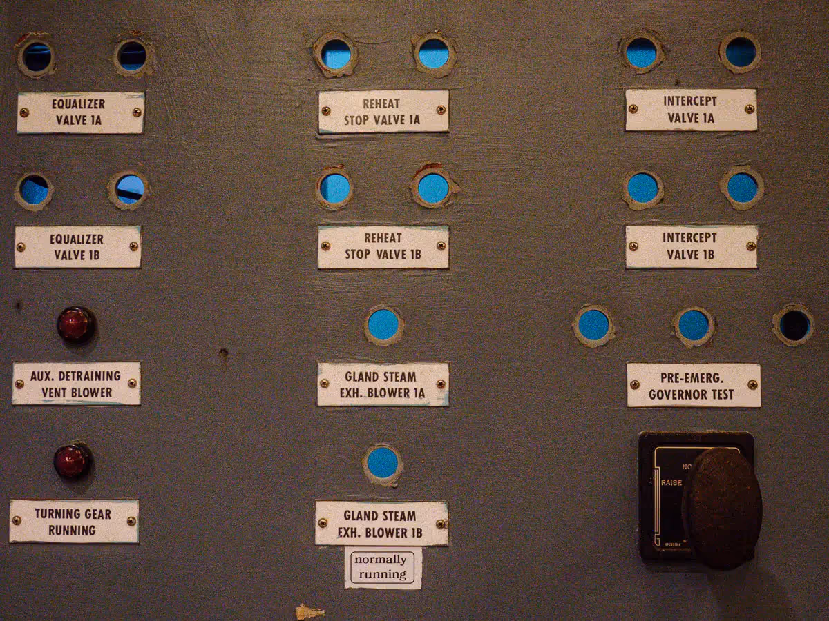 Manresa Island Power Plant: abstact, rust, peeling paint, shadows, light, control panel