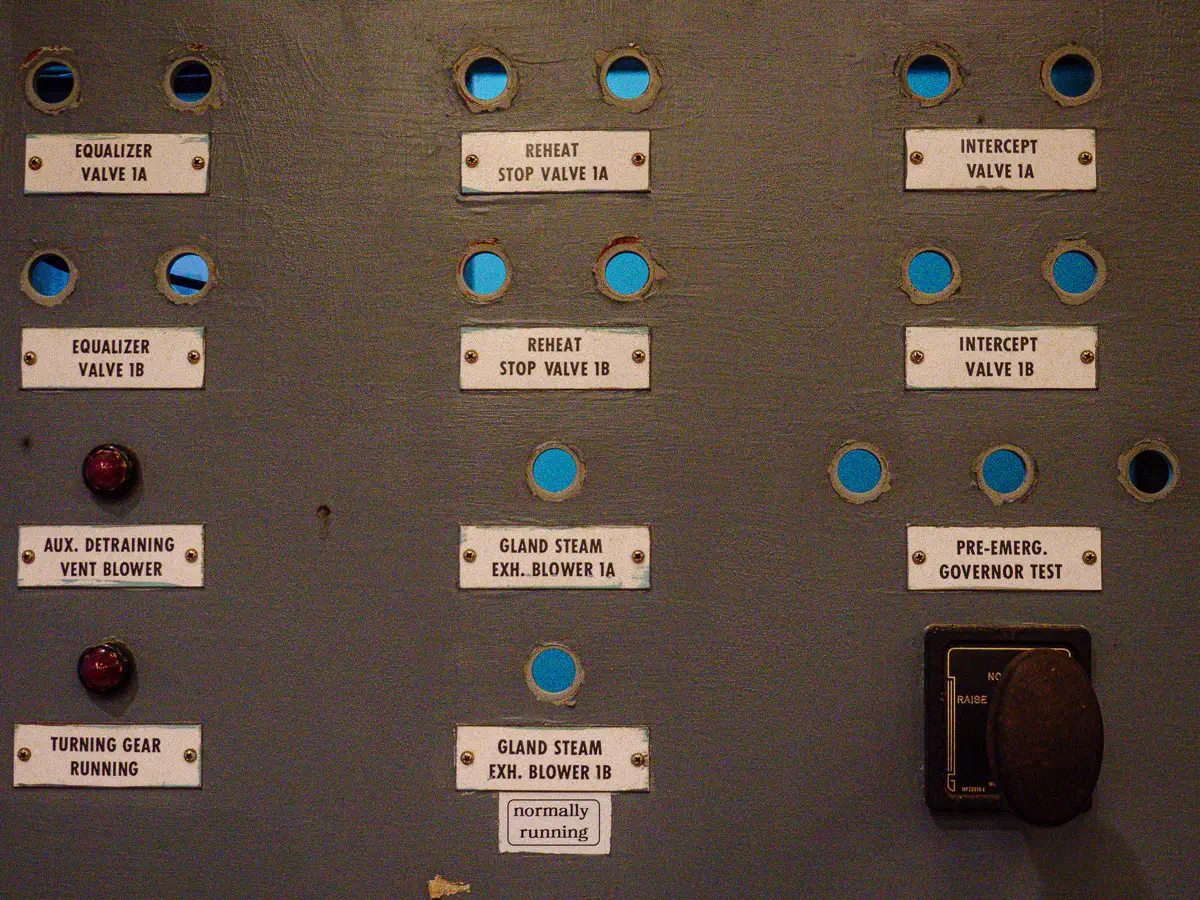Manresa Island Power Plant: abstact, rust, peeling paint, shadows, light, control panel