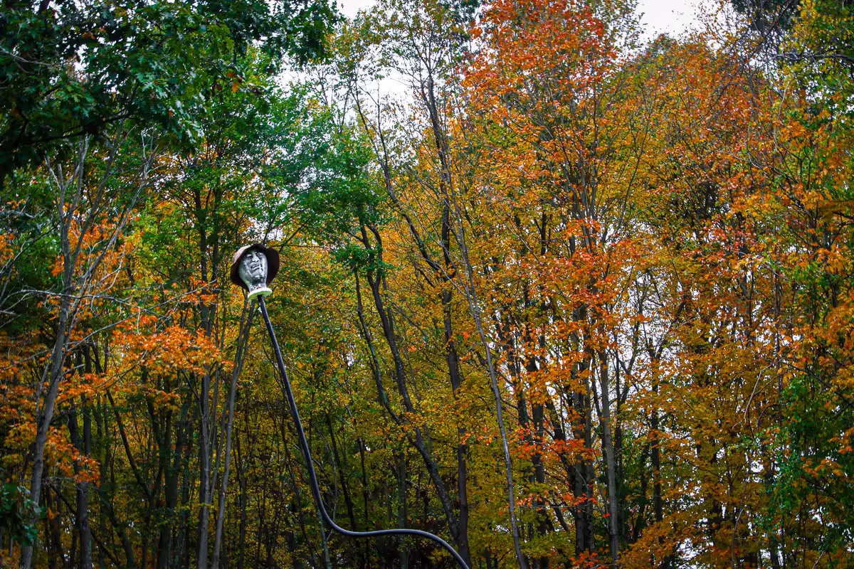 2020 Lachat Farm, Weston, CT: Halloween Haunt- Skull on a stick amongst the trees
