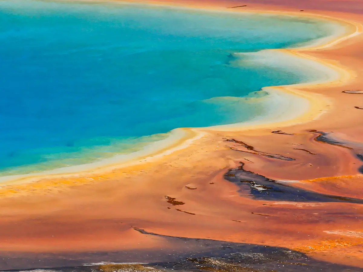 Yellowstone National Park: close up abstract of the bright, beautiful colors of Grand Prismatic