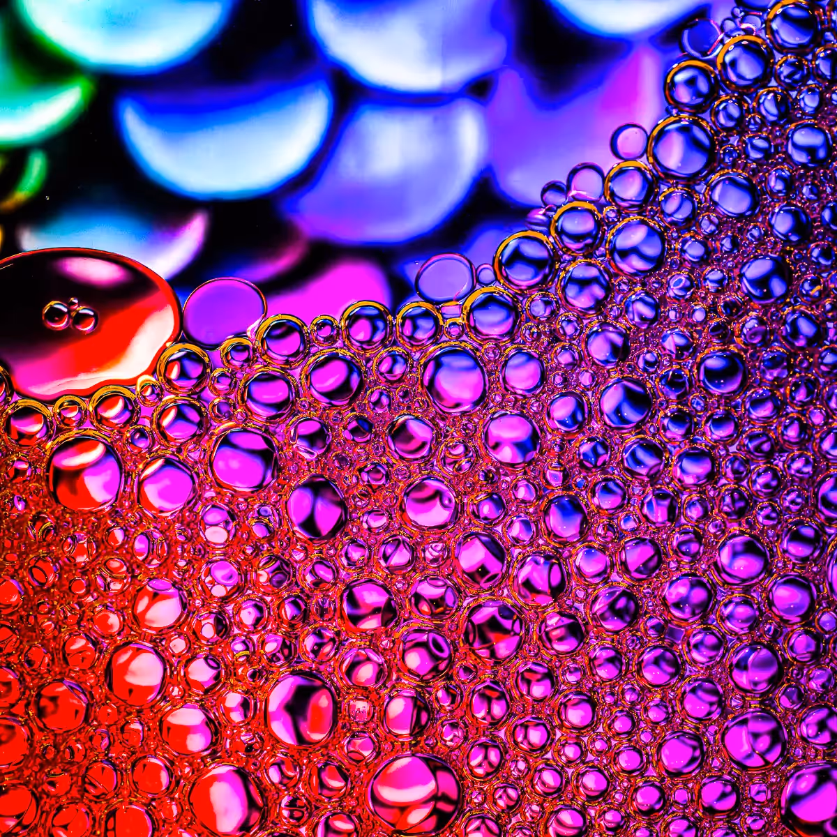 Immiscible: abstract of oil and water with a colorful background. 