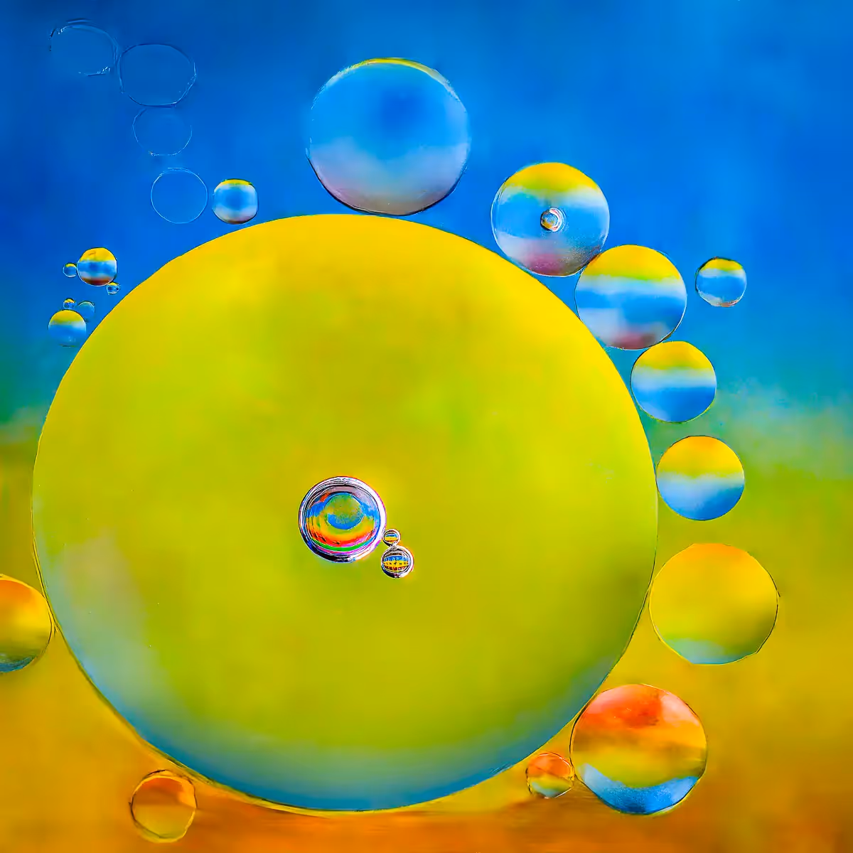 Immiscible: abstract of oil and water with a colorful background. 