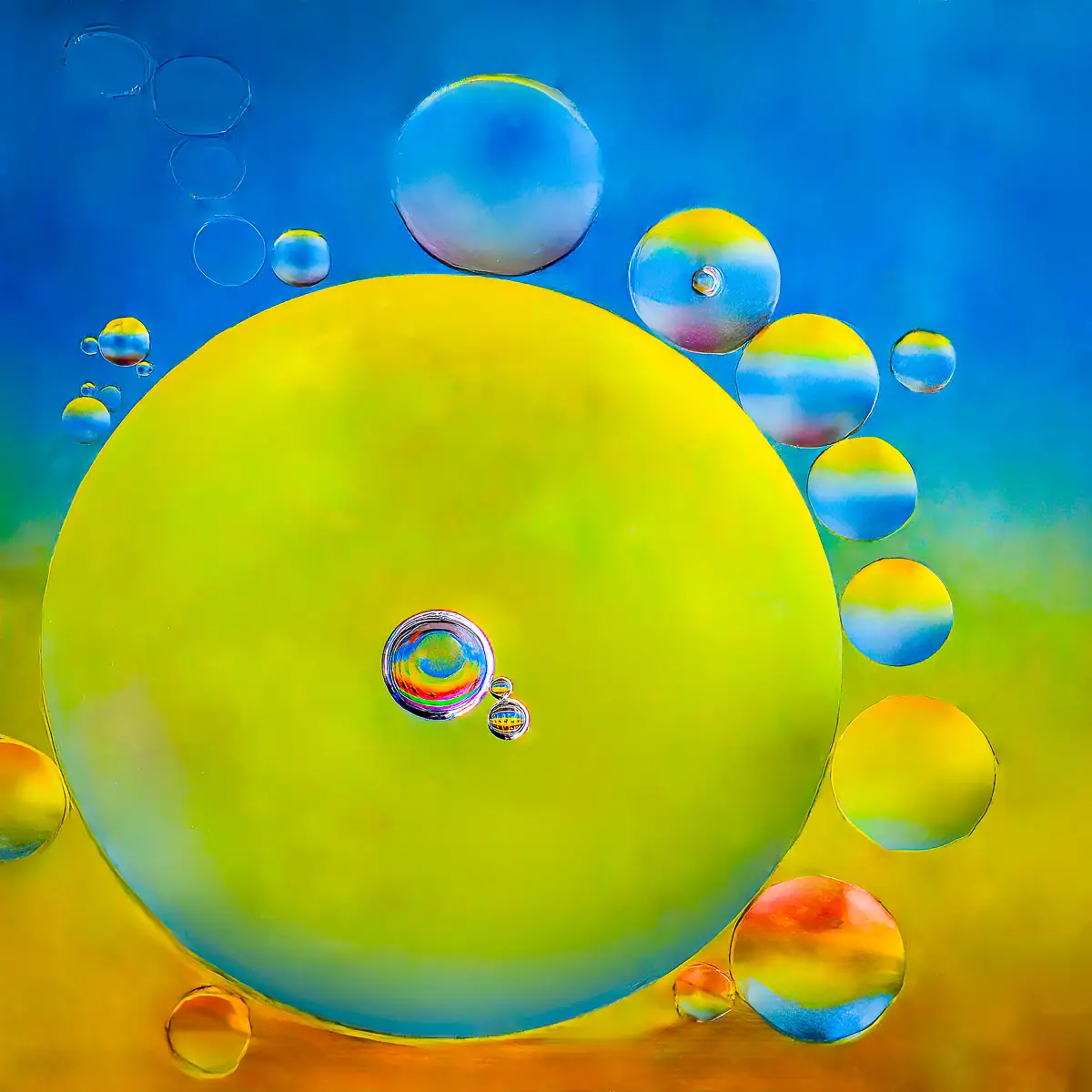 Immiscible: abstract of oil and water with a colorful background. 