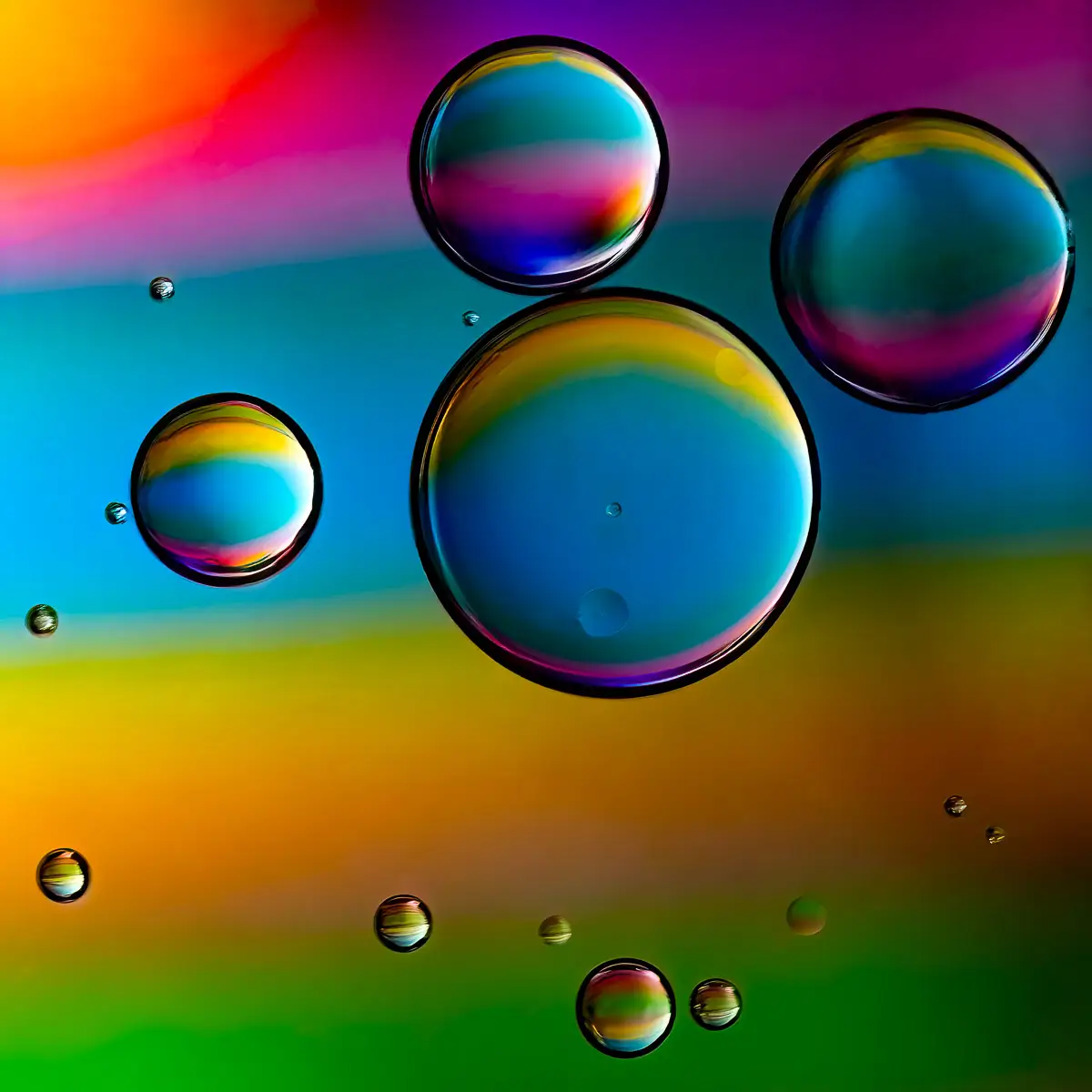 Immiscible: abstract of oil and water with a colorful background. 