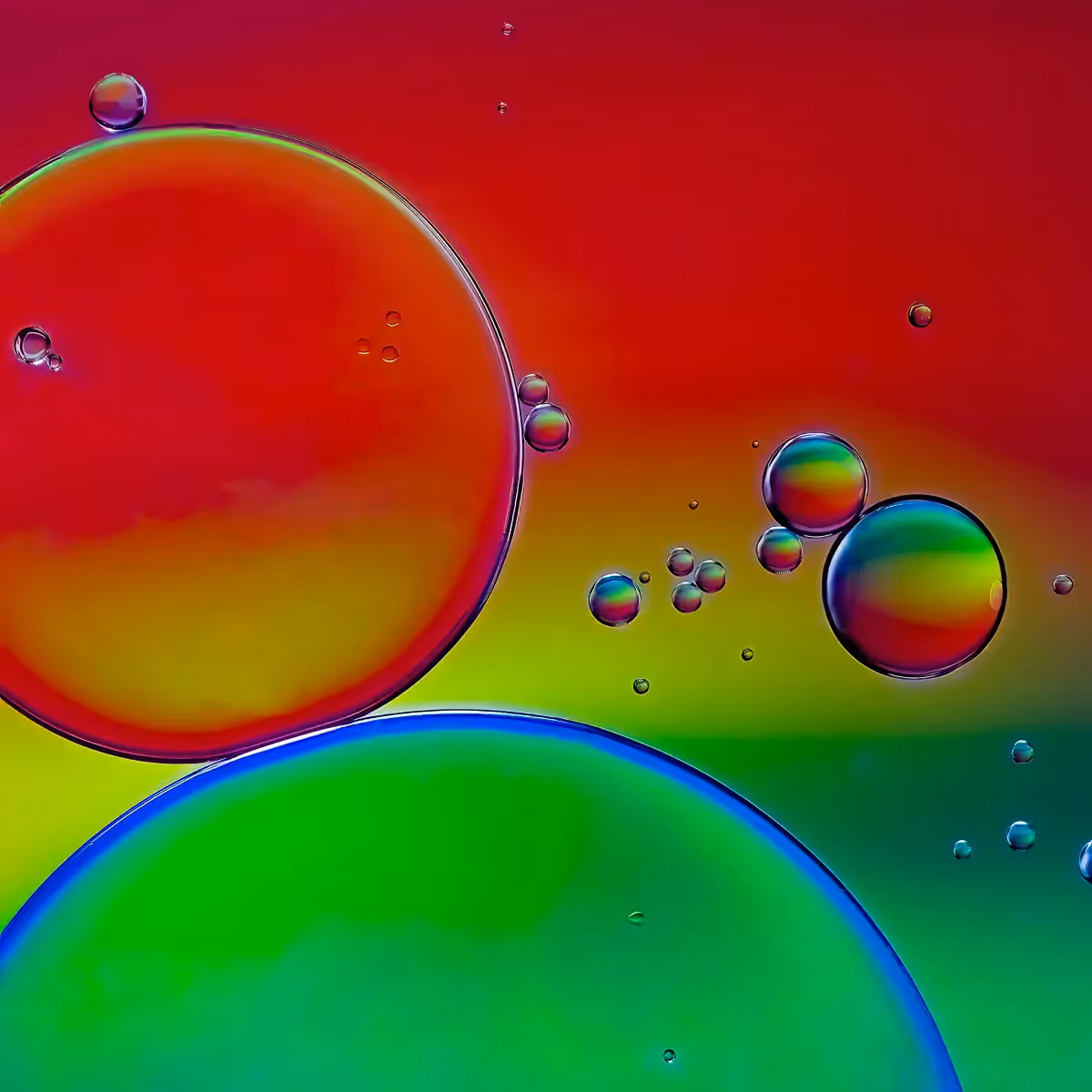Immiscible: abstract of oil and water with a colorful background. 