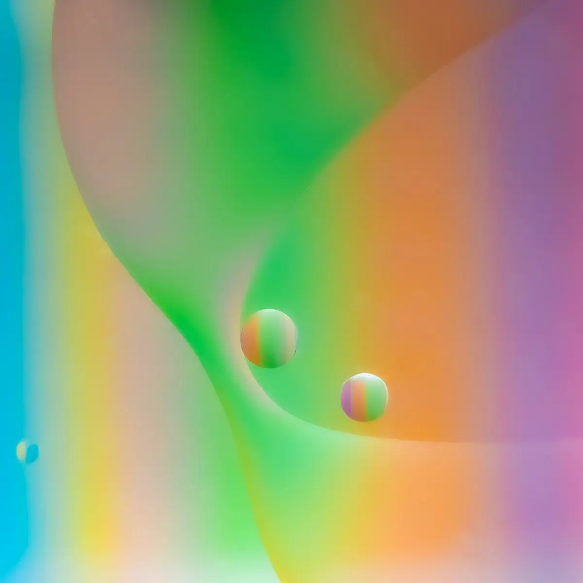 Immiscible: abstract of oil and water with a colorful background.  Pastel colors