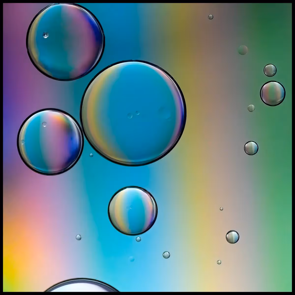 Immiscible: abstract of oil and water with a colorful background. 