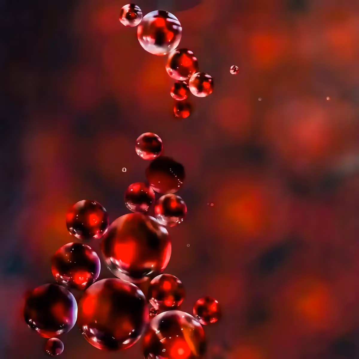 Immiscible: abstract of oil and water with a colorful background.  Black and red