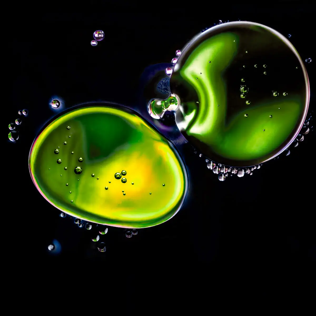 Immiscible: abstract of oil and water with a colorful background. 