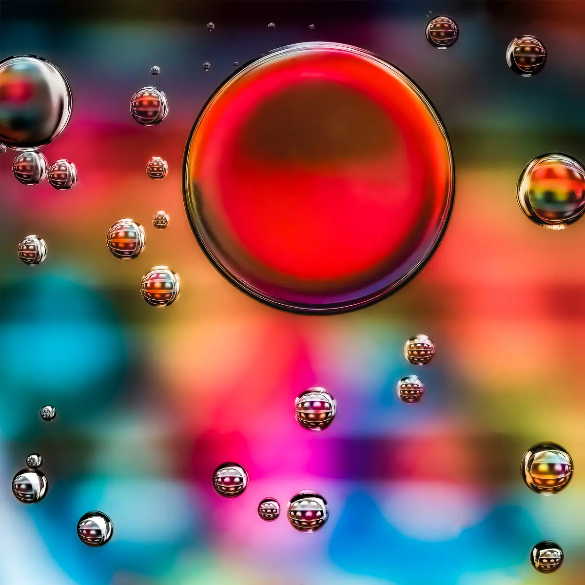 Immiscible: abstract of oil and water with a colorful background. 