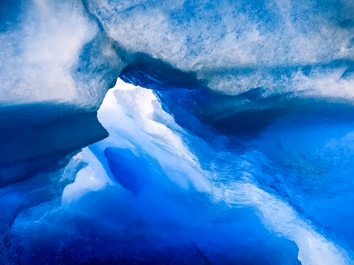 Iceland: close up abstract of an iceberg showing the bright blue colors