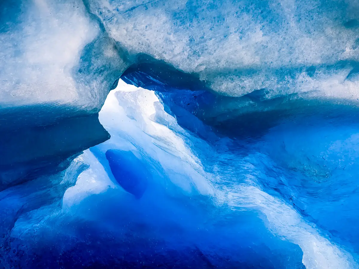 Iceland: close up abstract of an iceberg showing the bright blue colors