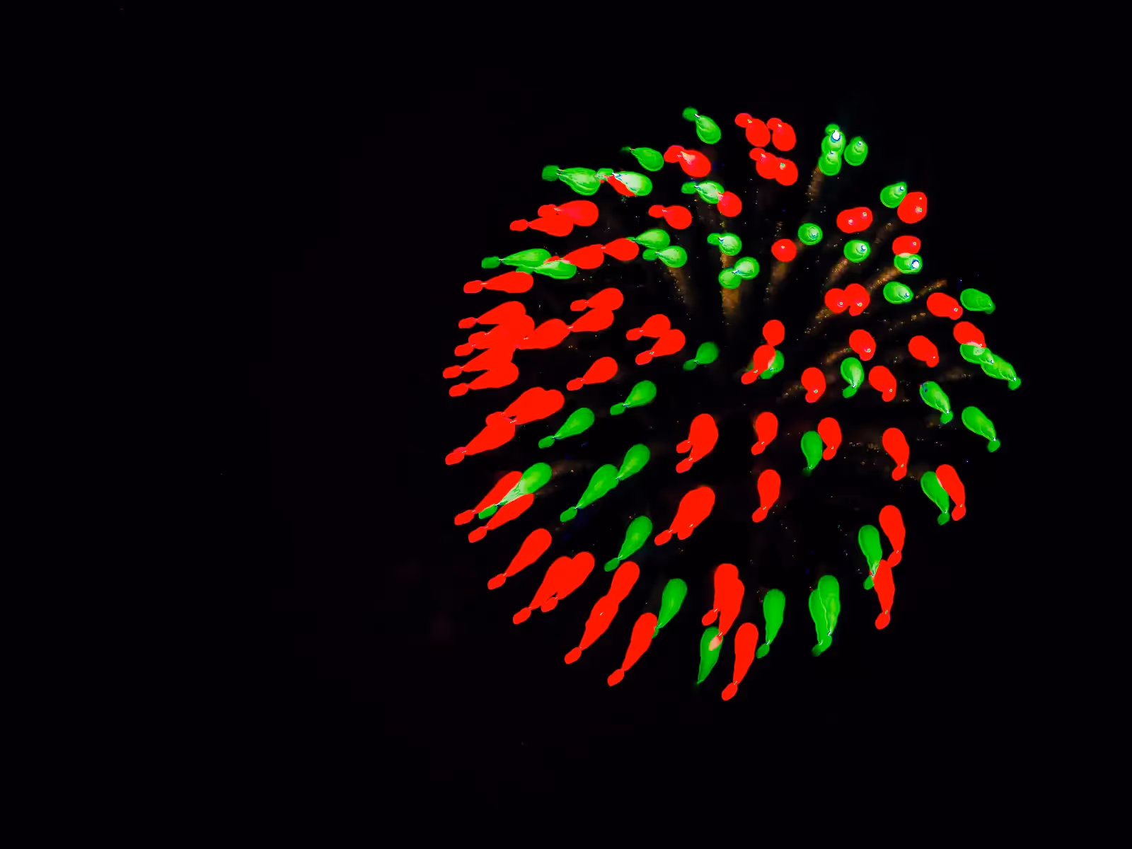 Abstract fireworks: red and green flowers