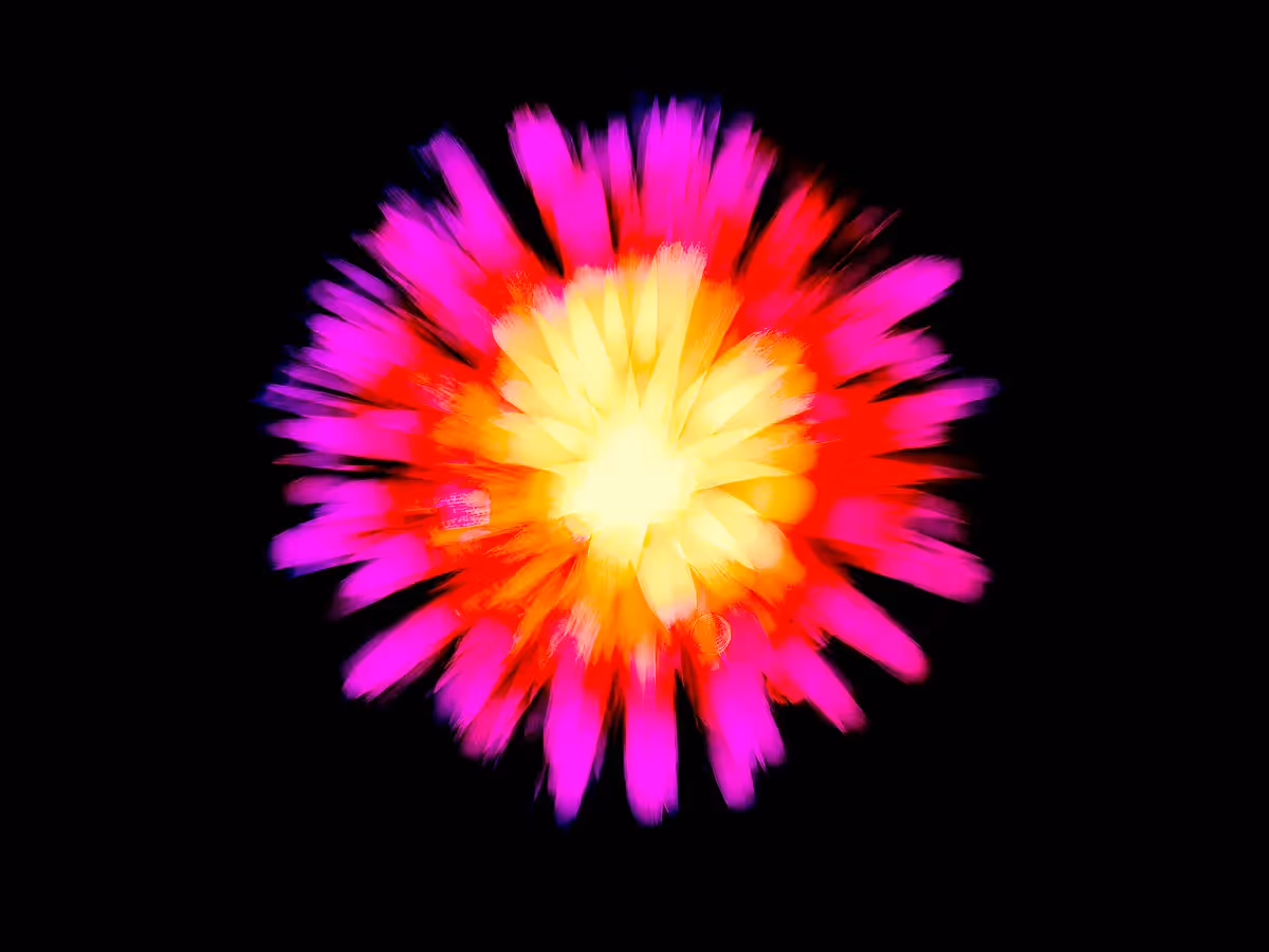 Abstract fireworks: burst of pink, red and yellow