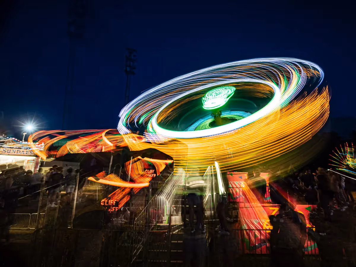 Memorial Day Fair Round Up ride lights blurred