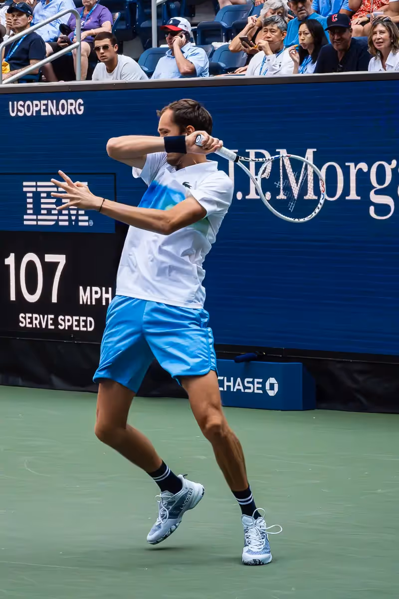 US Open tennis, Flushing NY: Medvedev full swing over the shoulder