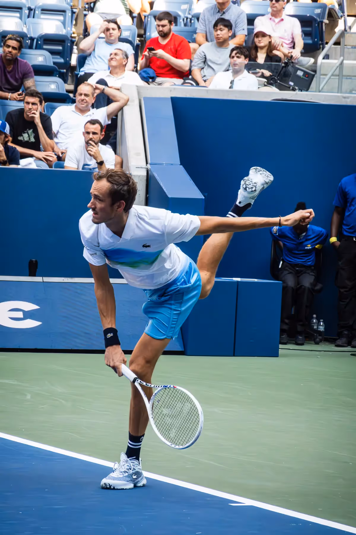 US Open tennis, Flushing NY: Medvedev full stretch kick back
