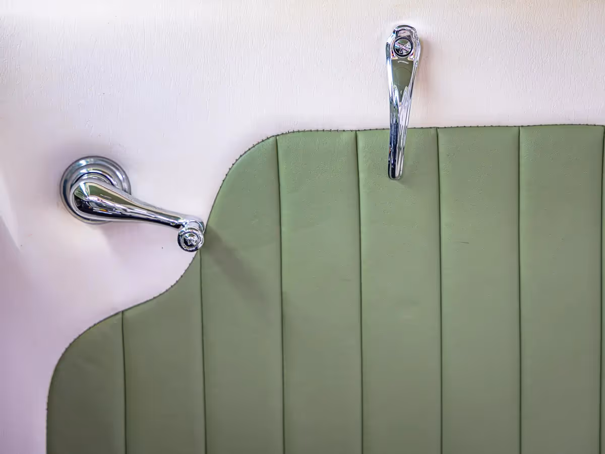 Norwalk, CT car show: Pattern on the door of the padded door and 2 handles