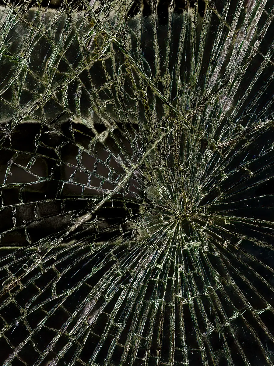 Close up of smashed windshield