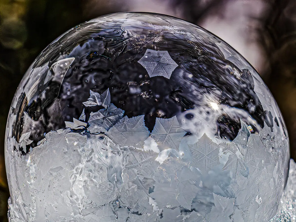 Close up of a bubble in the process of freezing