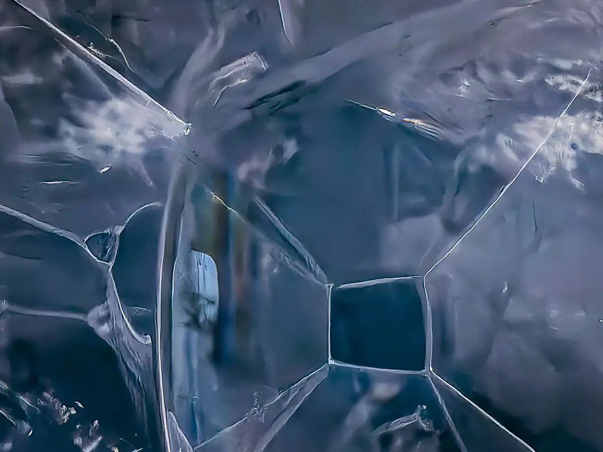 frozen soap bubble about to burst with a hole in the side