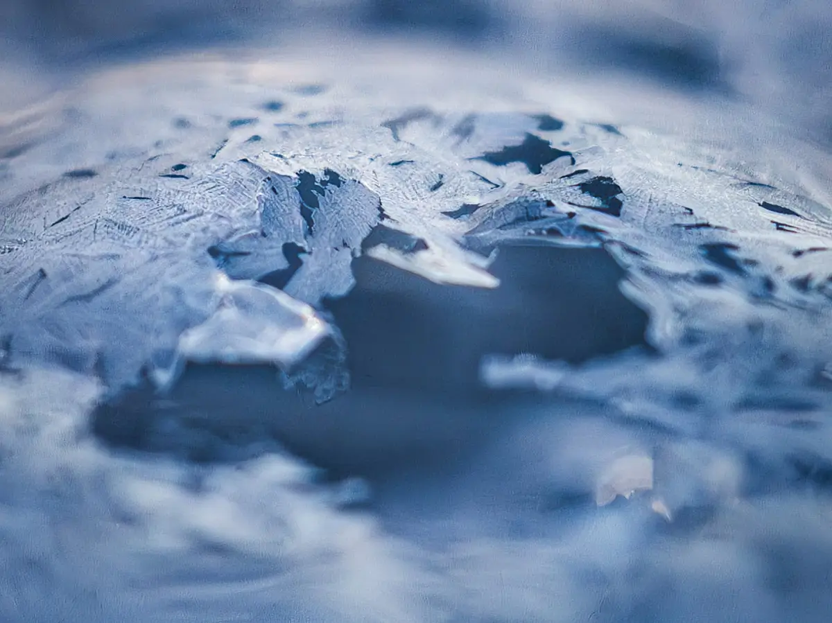 Abstract of soap bubbles frozen and cracked