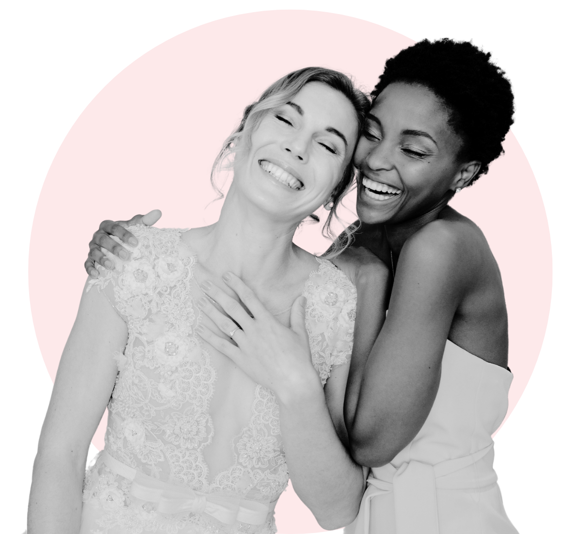 Bride and bridesmaids laughing