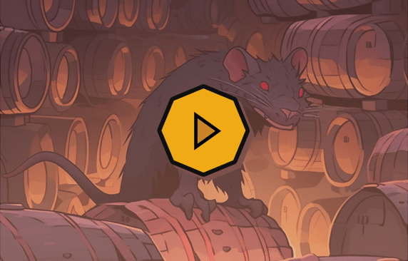 Afbeelding plaatje waarin een rat op een vat wijn te zien is