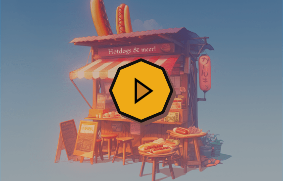 Afbeelding plaatje waarin je een hotdog kraam ziet op een festival