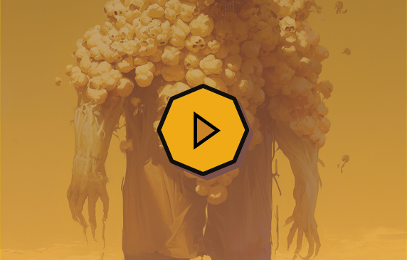 Afbeelding plaatje waarin je een popcorn monster ziet, lekker maar wel eng