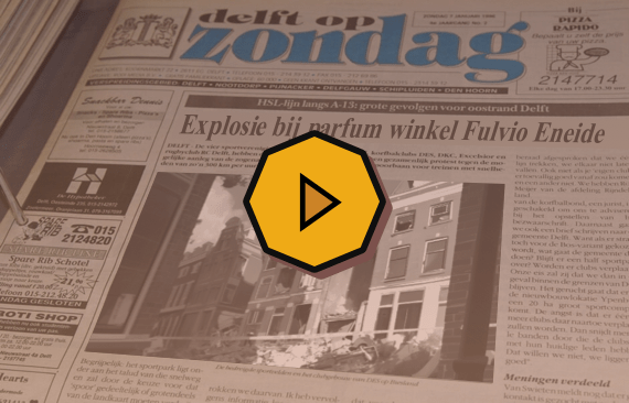 Afbeelding plaatje waarin je een krant artikel ziet waarin een explosie in Delft heeft plaatsgevonden