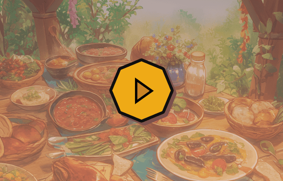 Aflevering plaatje waarin een tafel vol eten te zien is. Typisch iets voor Hobbits.