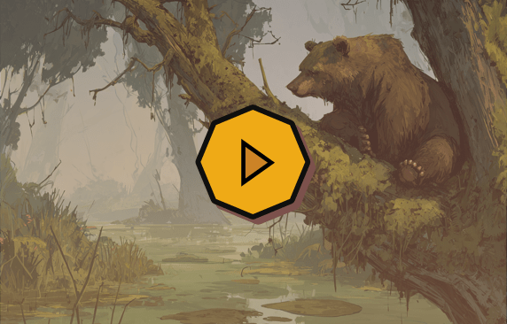 Afbeelding plaatje van een beer in een boom in het moeras.