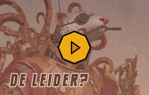 Afbeelding plaatje van een soort hermelijn met tentakels en een houten robot pak. Ohja beest heeft ook een sigaar in zijn mond.