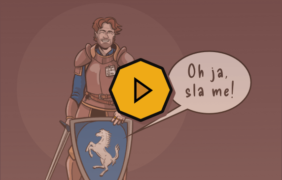 Afbeelding plaatje waarin je Rik ziet met zijn nieuwe sadomasochistische schild genaamd Ferrie.