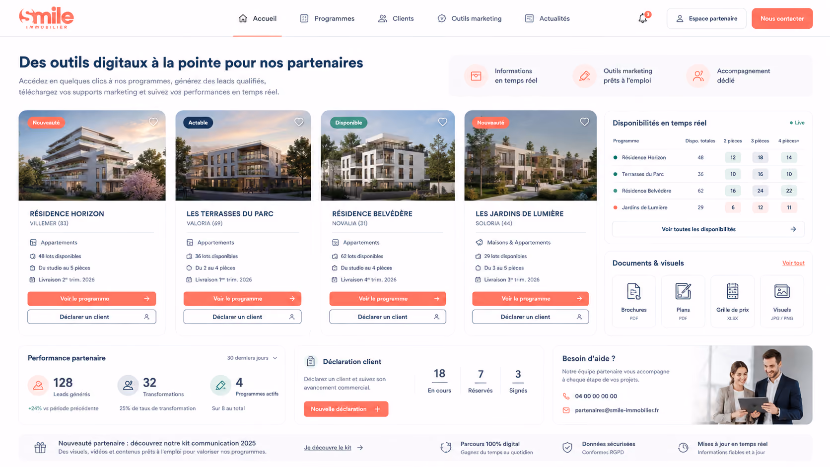 Extranet partenaires Smile Immobilier pour consulter les stocks et dénoncer un prospect VEFA