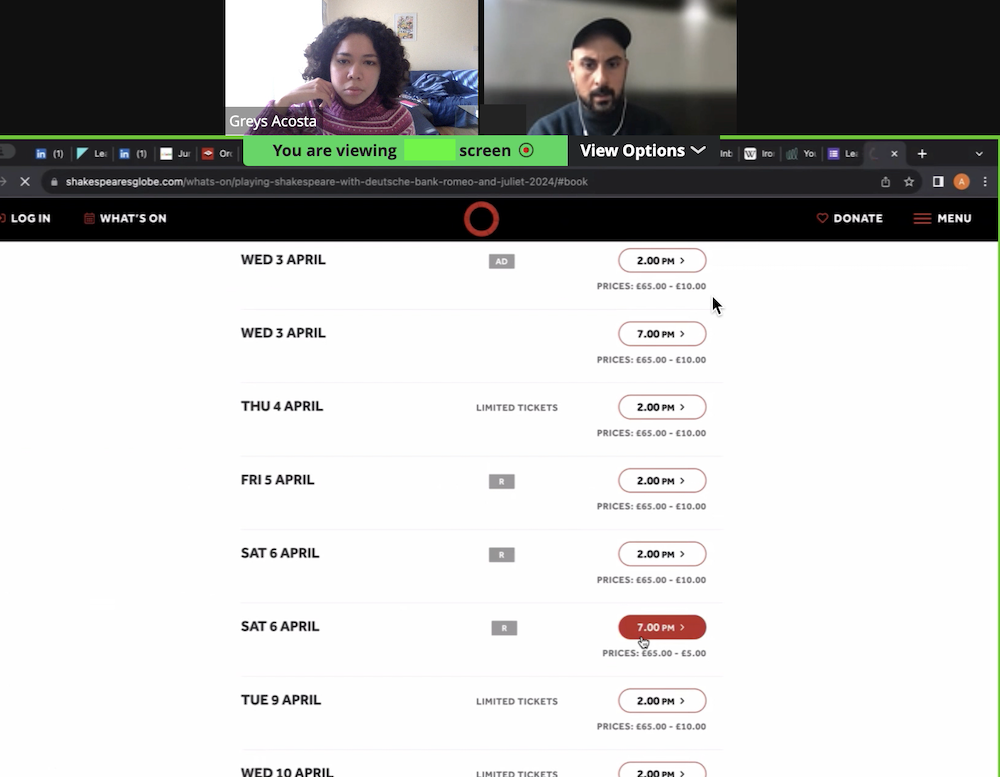 screenshot videocall during the usability testing 